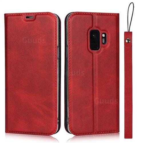 Calf Pattern Magnetic Automatic Suction Leather Wallet Case for Samsung Galaxy S9 - Red