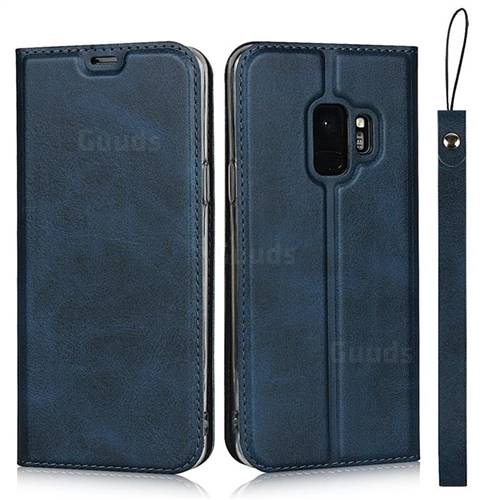 Calf Pattern Magnetic Automatic Suction Leather Wallet Case for Samsung Galaxy S9 - Blue