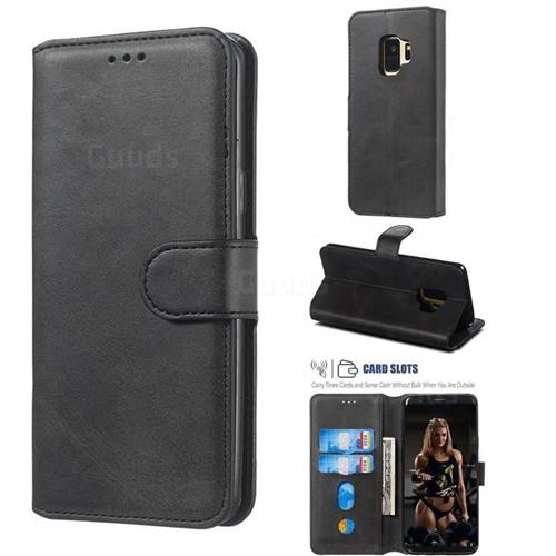 Retro Calf Matte Leather Wallet Phone Case for Samsung Galaxy S9 - Black