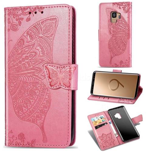 Embossing Mandala Flower Butterfly Leather Wallet Case for Samsung Galaxy S9 - Pink