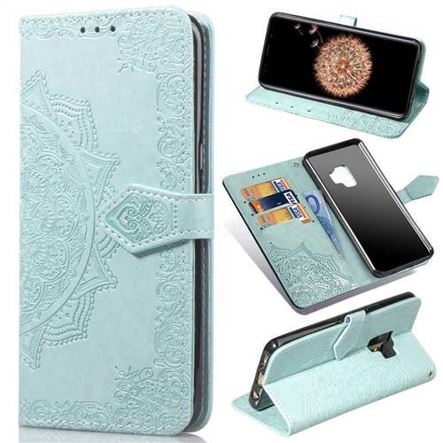 Embossing Imprint Mandala Flower Leather Wallet Case for Samsung Galaxy S9 - Green