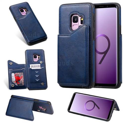 Luxury Multifunction Magnetic Card Slots Stand Calf Leather Phone Back Cover for Samsung Galaxy S9 - Blue