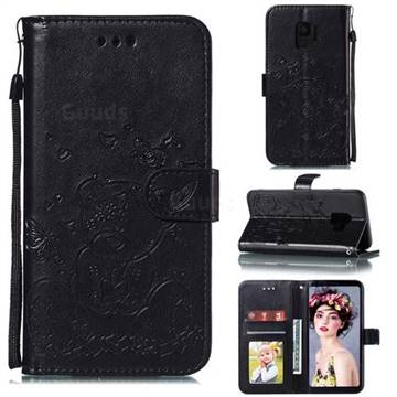Embossing Butterfly Heart Bear Leather Wallet Case for Samsung Galaxy S9 - Black
