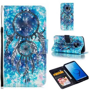 Blue Wind Chime 3D Painted Leather Phone Wallet Case for Samsung Galaxy S9