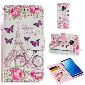 Bicycle Flower Tower 3D Painted Leather Phone Wallet Case for Samsung Galaxy S9
