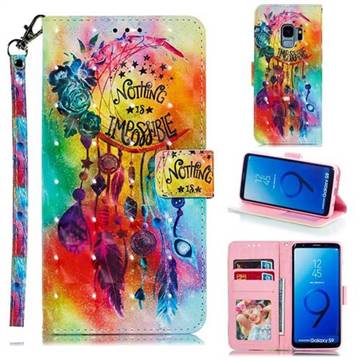 Flower Wind Chimes 3D Painted Leather Phone Wallet Case for Samsung Galaxy S9