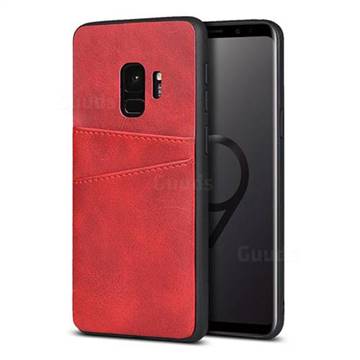 Simple Calf Card Slots Mobile Phone Back Cover for Samsung Galaxy S9 - Red