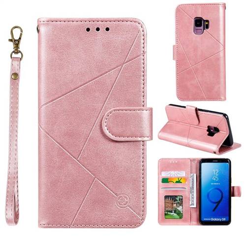Embossing Geometric Leather Wallet Case for Samsung Galaxy S9 - Rose Gold