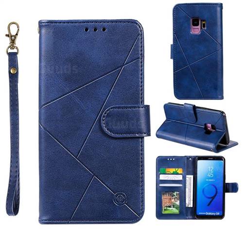 Embossing Geometric Leather Wallet Case for Samsung Galaxy S9 - Blue