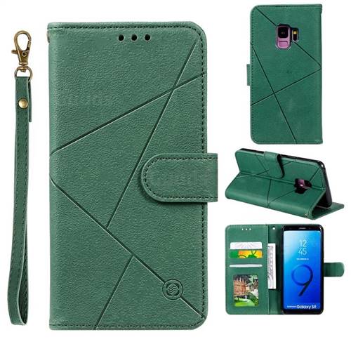 Embossing Geometric Leather Wallet Case for Samsung Galaxy S9 - Green