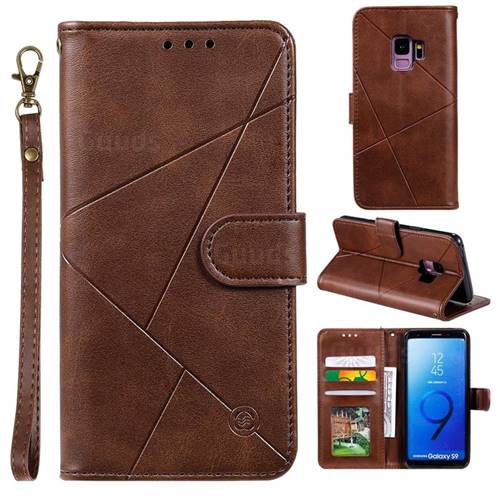Embossing Geometric Leather Wallet Case for Samsung Galaxy S9 - Brown