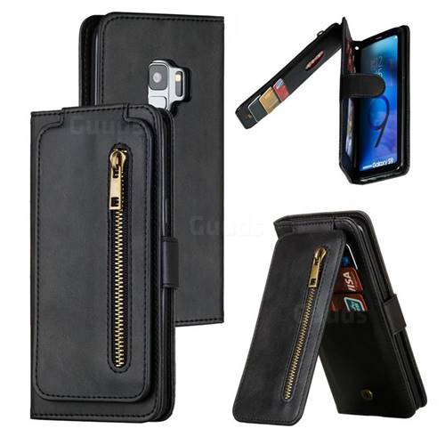 Multifunction 9 Cards Leather Zipper Wallet Phone Case for Samsung Galaxy S9 - Black