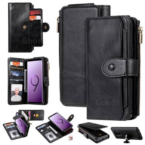Retro Multifunction Zipper Magnetic Separable Leather Phone Case Cover for Samsung Galaxy S9 - Black