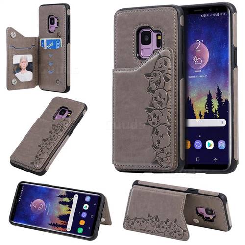 Yikatu Luxury Cute Cats Multifunction Magnetic Card Slots Stand Leather Back Cover for Samsung Galaxy S9 - Gray