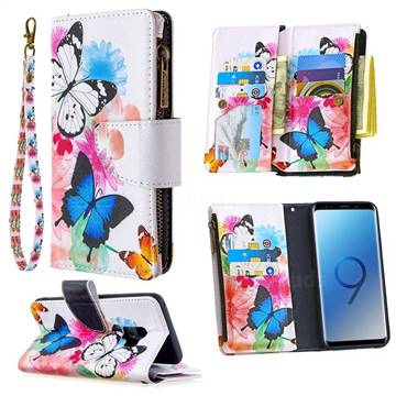 Vivid Flying Butterflies Binfen Color BF03 Retro Zipper Leather Wallet Phone Case for Samsung Galaxy S9