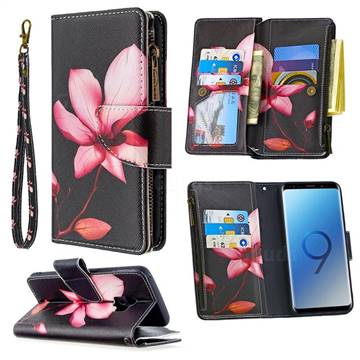 Lotus Flower Binfen Color BF03 Retro Zipper Leather Wallet Phone Case for Samsung Galaxy S9