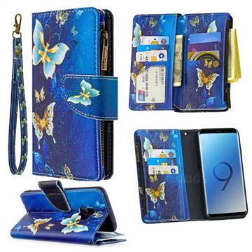 Golden Butterflies Binfen Color BF03 Retro Zipper Leather Wallet Phone Case for Samsung Galaxy S9