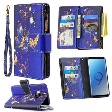 Purple Butterfly Binfen Color BF03 Retro Zipper Leather Wallet Phone Case for Samsung Galaxy S9