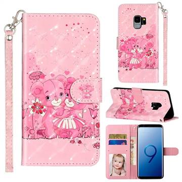 Pink Bear 3D Leather Phone Holster Wallet Case for Samsung Galaxy S9