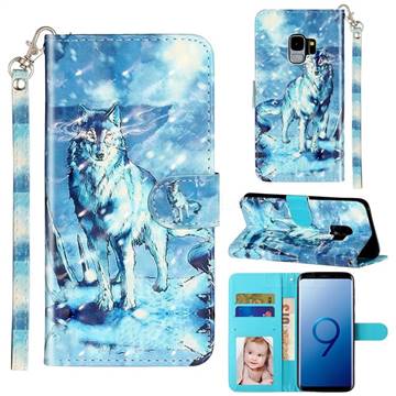 Snow Wolf 3D Leather Phone Holster Wallet Case for Samsung Galaxy S9