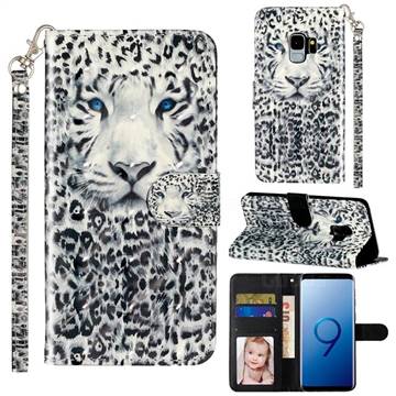 White Leopard 3D Leather Phone Holster Wallet Case for Samsung Galaxy S9