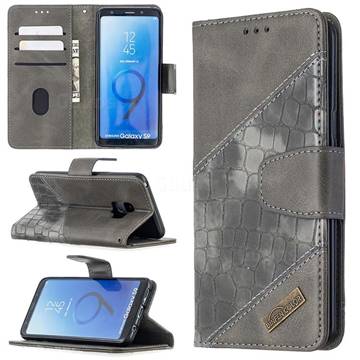 BinfenColor BF04 Color Block Stitching Crocodile Leather Case Cover for Samsung Galaxy S9 - Gray