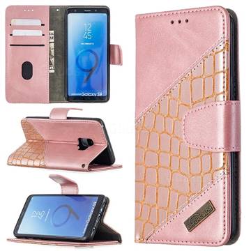 BinfenColor BF04 Color Block Stitching Crocodile Leather Case Cover for Samsung Galaxy S9 - Rose Gold