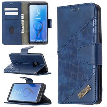 BinfenColor BF04 Color Block Stitching Crocodile Leather Case Cover for Samsung Galaxy S9 - Blue
