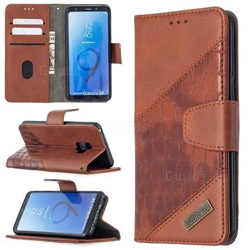 BinfenColor BF04 Color Block Stitching Crocodile Leather Case Cover for Samsung Galaxy S9 - Brown