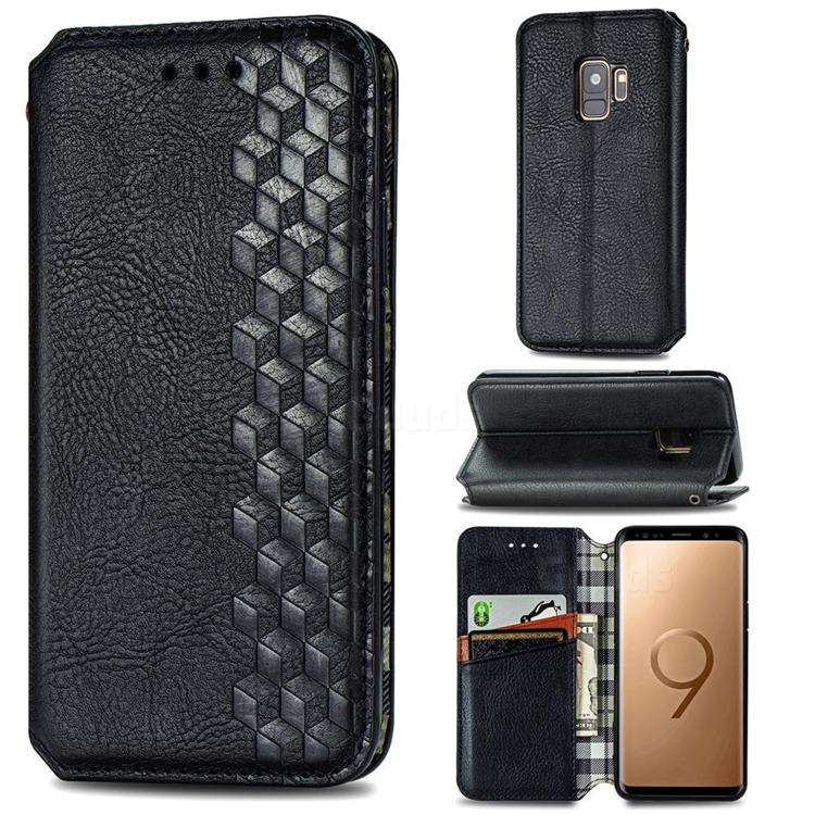 Ultra Slim Fashion Business Card Magnetic Automatic Suction Leather Flip Cover for Samsung Galaxy S9 - Black