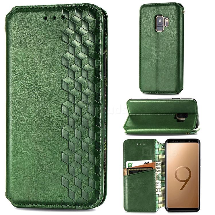 Ultra Slim Fashion Business Card Magnetic Automatic Suction Leather Flip Cover for Samsung Galaxy S9 - Green