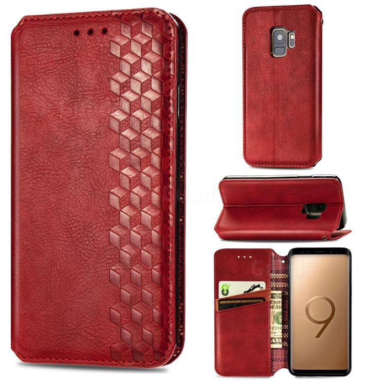 Ultra Slim Fashion Business Card Magnetic Automatic Suction Leather Flip Cover for Samsung Galaxy S9 - Red
