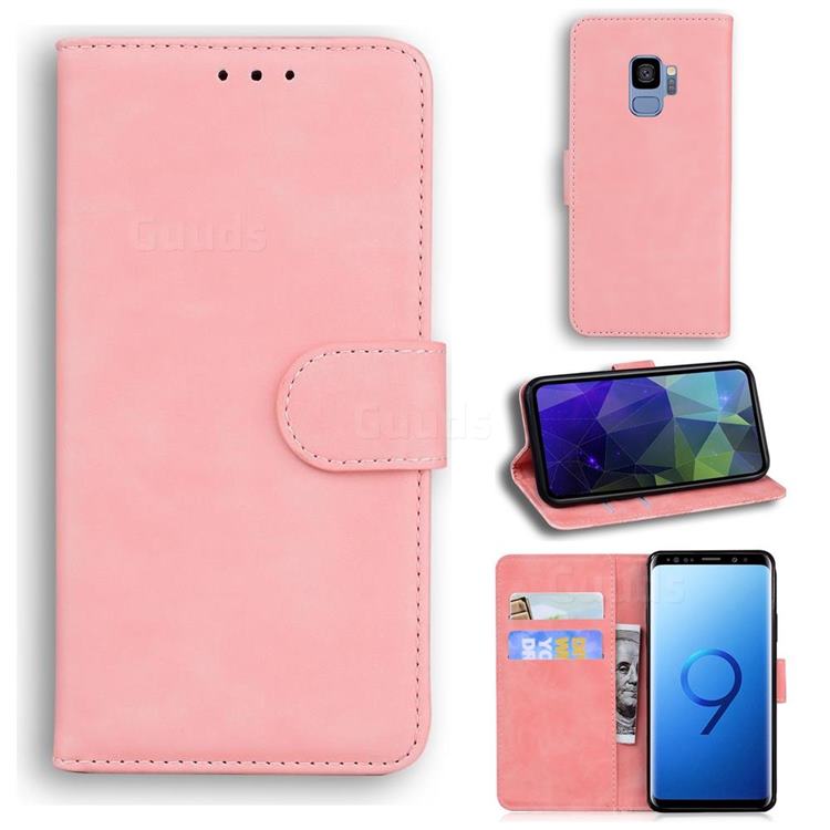 Retro Classic Skin Feel Leather Wallet Phone Case for Samsung Galaxy S9 - Pink
