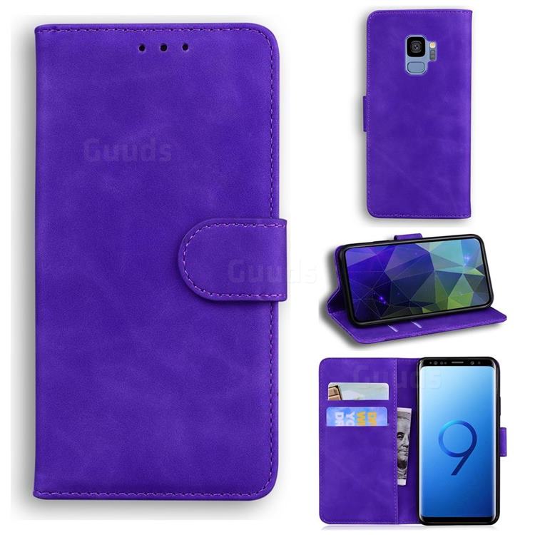 Retro Classic Skin Feel Leather Wallet Phone Case for Samsung Galaxy S9 - Purple