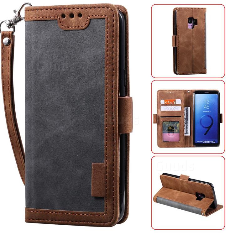 Luxury Retro Stitching Leather Wallet Phone Case for Samsung Galaxy S9 - Gray