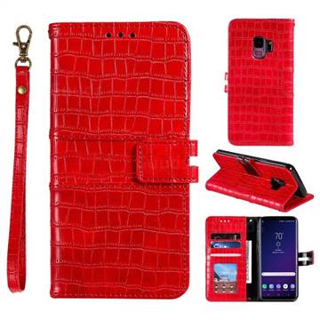 Luxury Crocodile Magnetic Leather Wallet Phone Case for Samsung Galaxy S9 - Red
