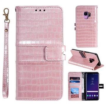 Luxury Crocodile Magnetic Leather Wallet Phone Case for Samsung Galaxy S9 - Rose Gold