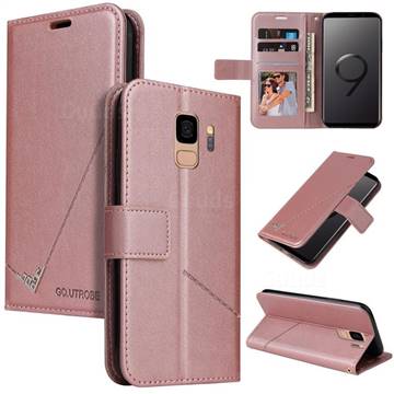GQ.UTROBE Right Angle Silver Pendant Leather Wallet Phone Case for Samsung Galaxy S9 - Rose Gold
