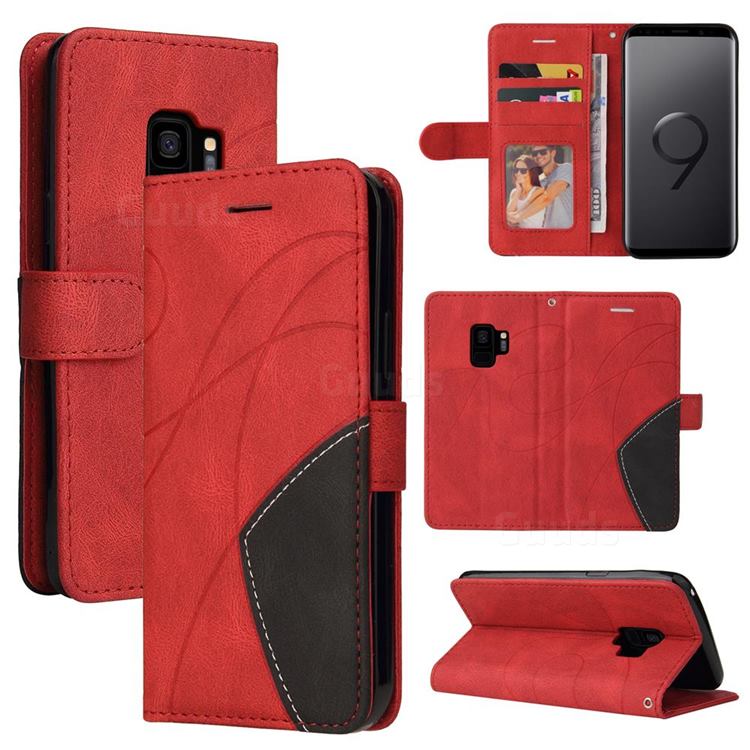 Luxury Two-color Stitching Leather Wallet Case Cover for Samsung Galaxy S9 - Red