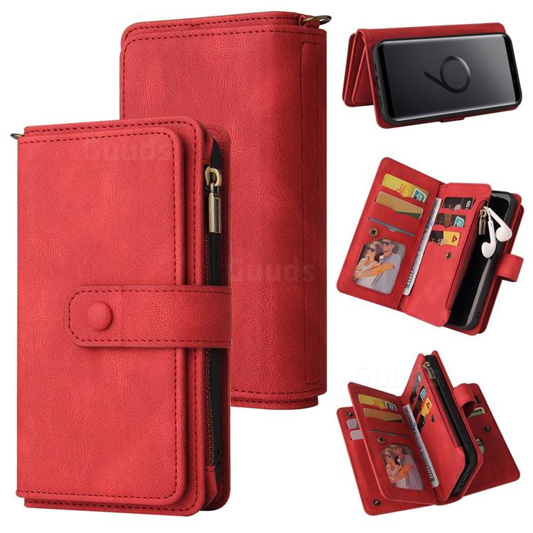 Luxury Multi-functional Zipper Wallet Leather Phone Case Cover for Samsung Galaxy S9 - Red