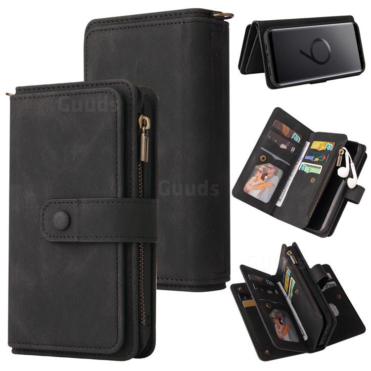 Luxury Multi-functional Zipper Wallet Leather Phone Case Cover for Samsung Galaxy S9 - Black