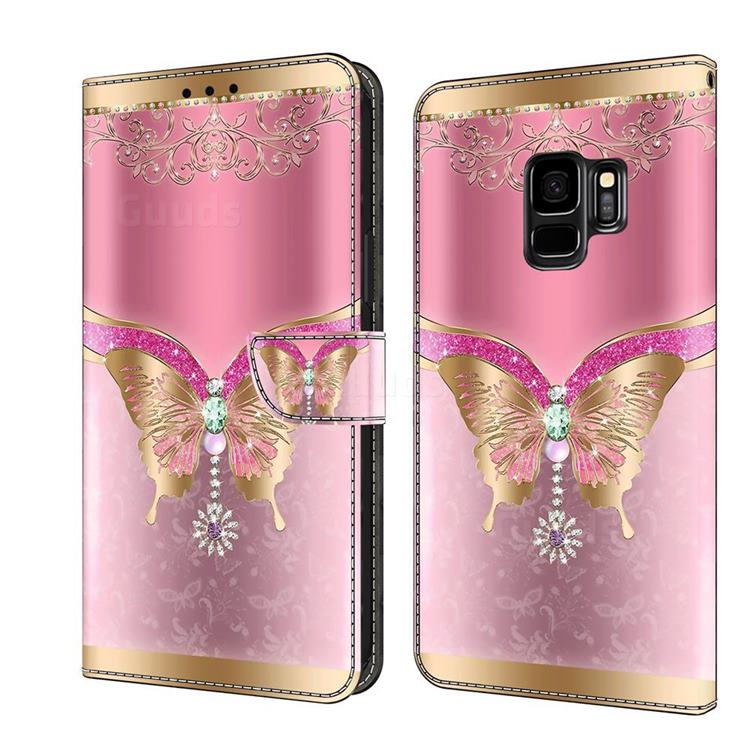 Pink Diamond Butterfly Crystal PU Leather Protective Wallet Case Cover for Samsung Galaxy S9