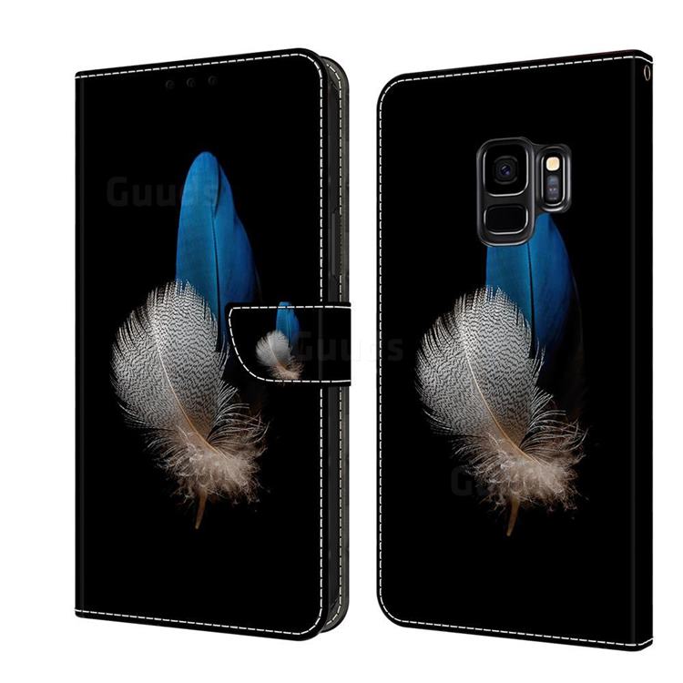 White Blue Feathers Crystal PU Leather Protective Wallet Case Cover for Samsung Galaxy S9