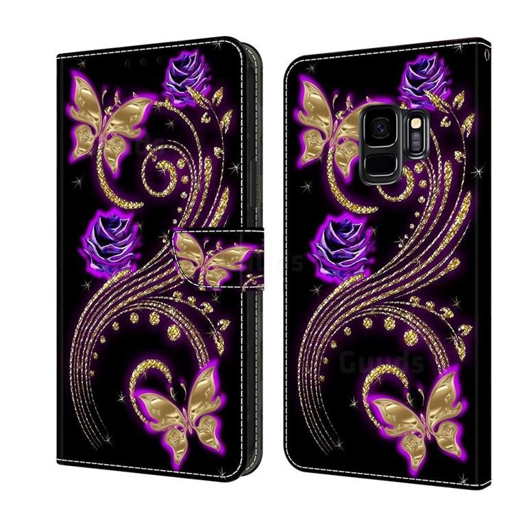 Purple Flower Butterfly Crystal PU Leather Protective Wallet Case Cover for Samsung Galaxy S9