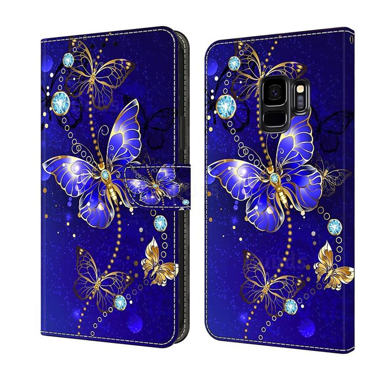 Blue Diamond Butterfly Crystal PU Leather Protective Wallet Case Cover for Samsung Galaxy S9