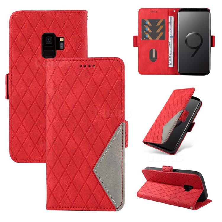 Grid Pattern Splicing Protective Wallet Case Cover for Samsung Galaxy S9 - Red