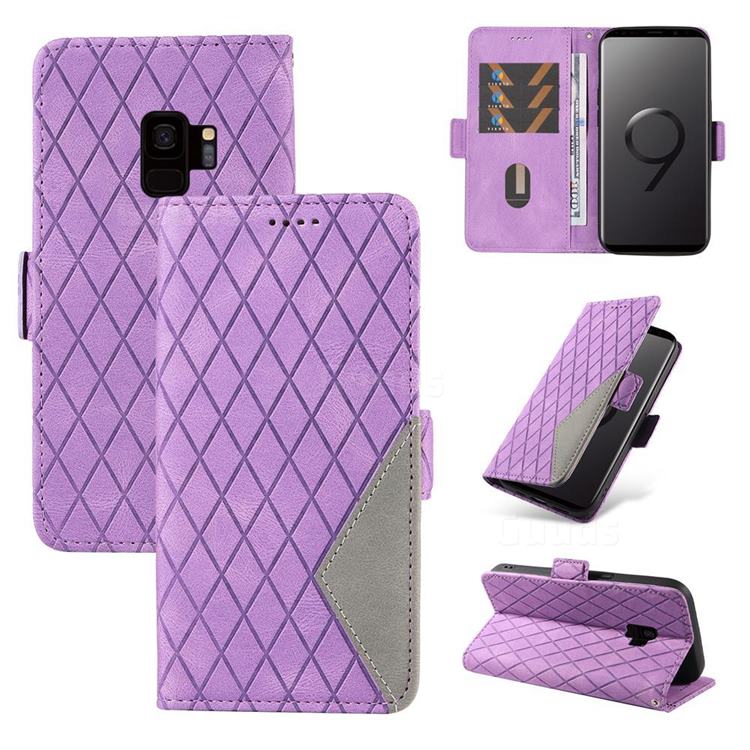 Grid Pattern Splicing Protective Wallet Case Cover for Samsung Galaxy S9 - Purple