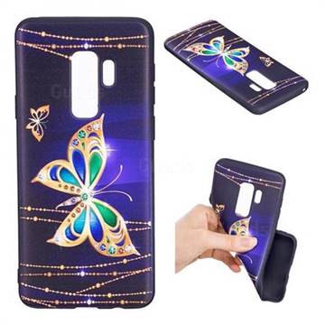Golden Shining Butterfly 3D Embossed Relief Black Soft Back Cover for Samsung Galaxy S9 Plus(S9+)