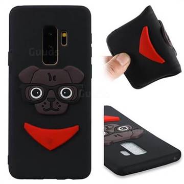 Glasses Dog Soft 3D Silicone Case for Samsung Galaxy S9 Plus(S9+) - Black