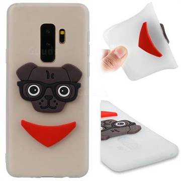 Glasses Dog Soft 3D Silicone Case for Samsung Galaxy S9 Plus(S9+) - Translucent White